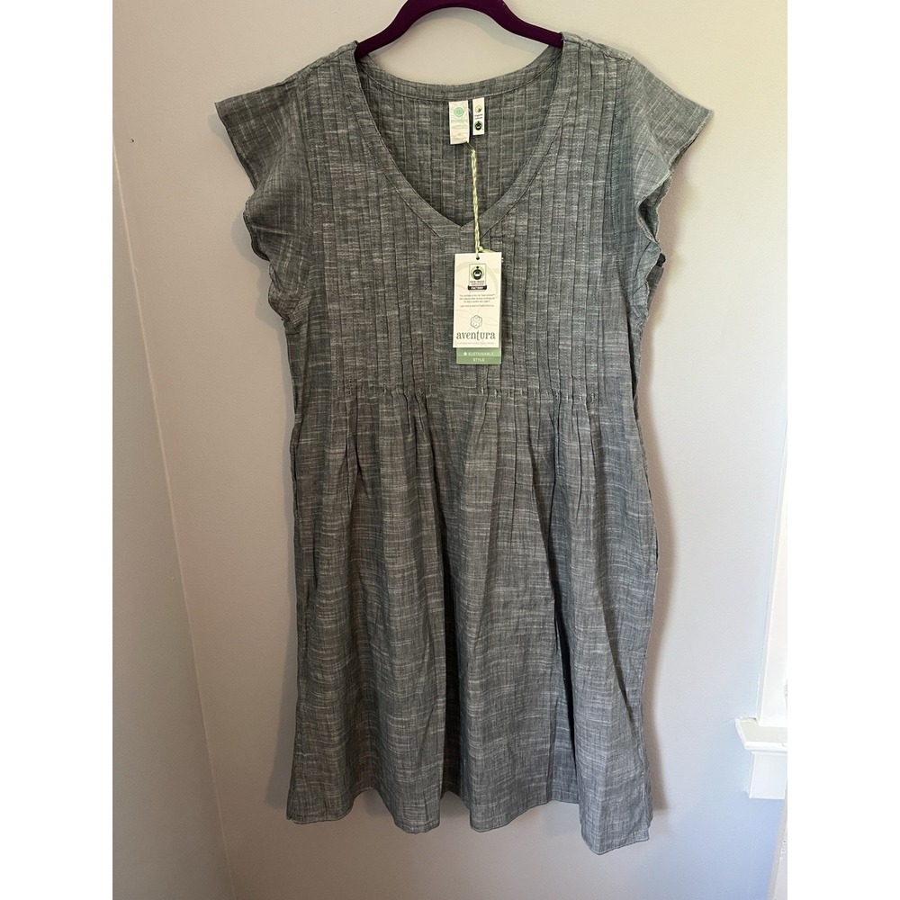 Aventura Women's Devon Dress Flutter Sleeve V Neck Athletic Deep Blue Size S NWT